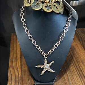 Gold Starfish Necklace and Charm Bracelets Bundle